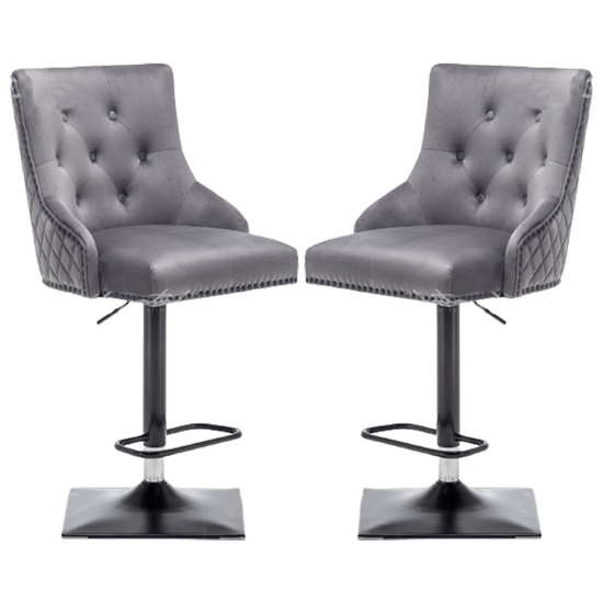 Charleston Lion Knocker Dark Grey Velvet Upholstered Bar Chairs In Pair