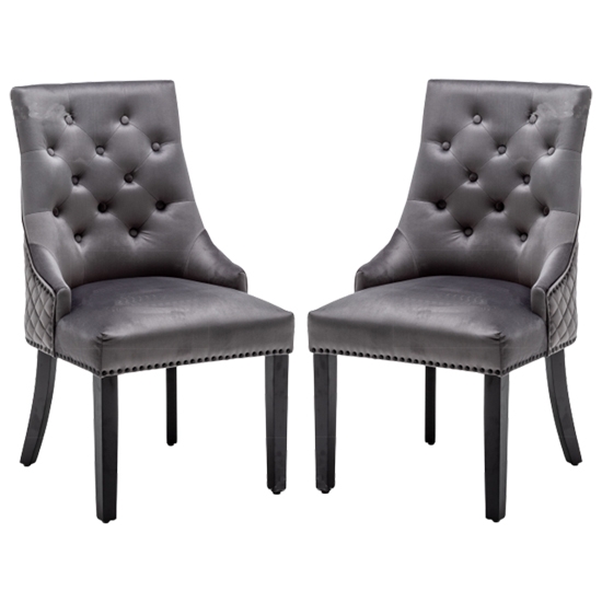 Charleston Lion Knocker Dark Grey Velvet Upholstered Dining Chairs In Pair