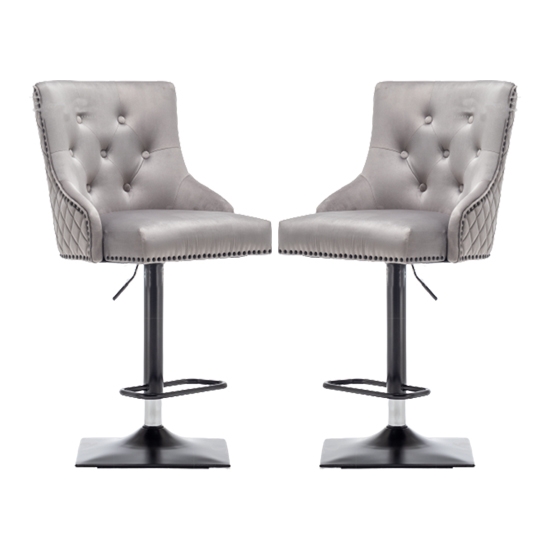 Charleston Lion Knocker Light Grey Velvet Upholstered Bar Chairs In Pair
