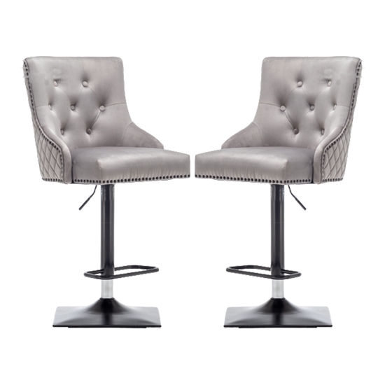 Charleston Lion Knocker Light Grey Velvet Upholstered Bar Chairs In Pair