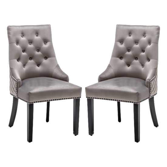 Charleston Lion Knocker Light Grey Velvet Upholstered Dining Chairs In Pair