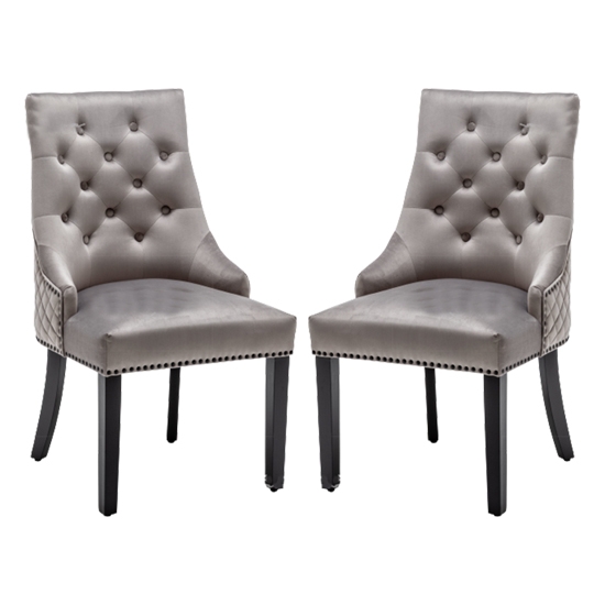Charleston Lion Knocker Light Grey Velvet Upholstered Dining Chairs In Pair