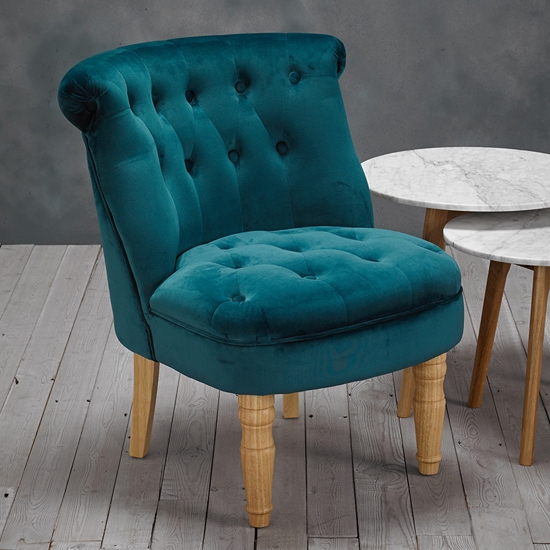 Charlotte Plush Velvet Bedroom Chair In Teal With Oak Legs