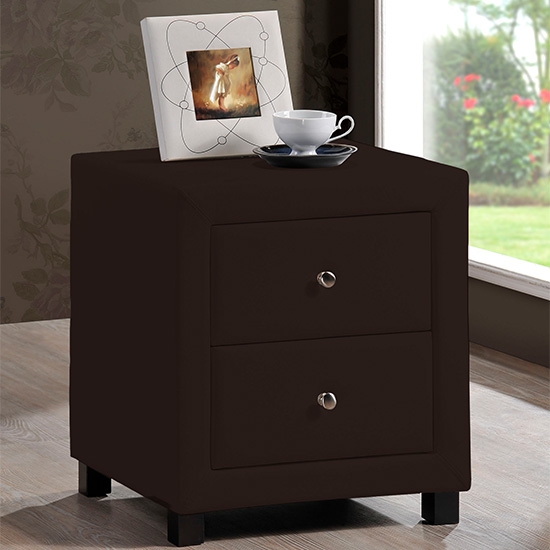 Chelsea Faux Leather 2 Drawers Bedside Cabinet In Brown