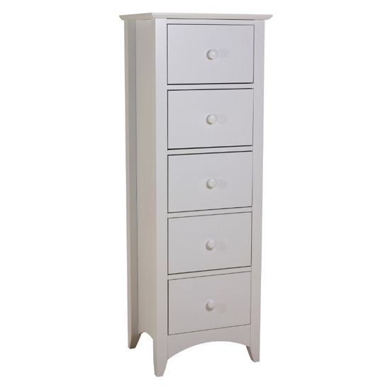 Chelsea Narrow Wooden Chest Of Drawers In White With 5 Drawers