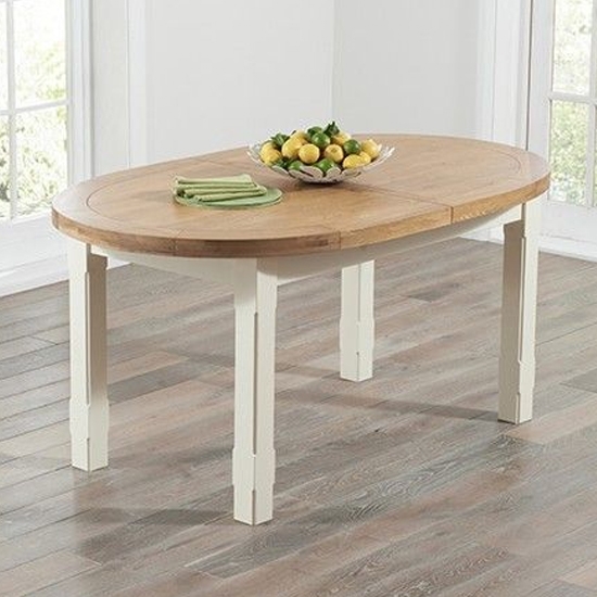 Cheyenne Oval Extending Wooden Dining Table In Oak And Cream