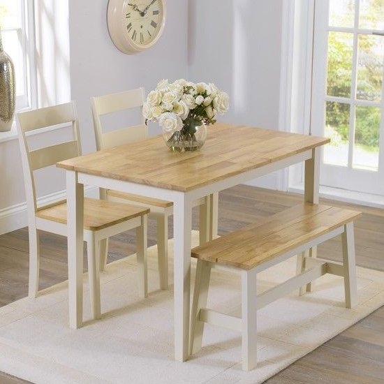 Chichester 115cm Dining Set With 2 Chairs And Bench In Oak And Cream