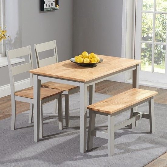 Chichester 115cm Dining Set With 2 Chairs And Bench In Oak And Grey