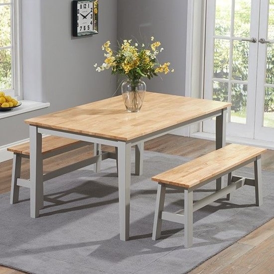 Chichester 150cm Dining Set With 2 Large Benches In Oak And Grey