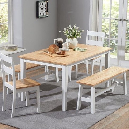Chichester 150cm Dining Set With 4 Chairs And 1 Large Bench In Oak And White