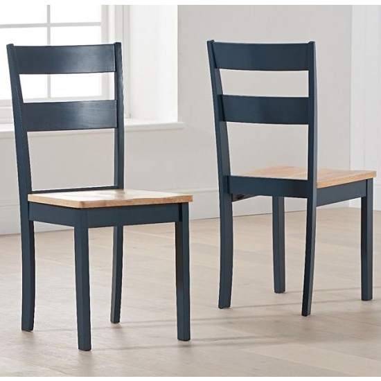 Chichester Blue Wooden Dining Chairs With Oak Seat In Pairs