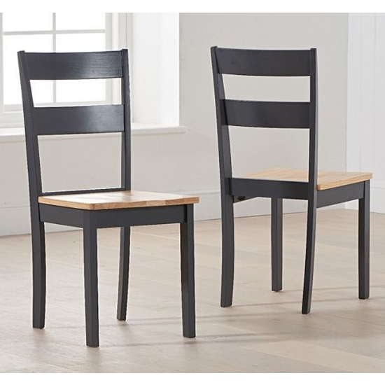 Chichester Dark Grey Wooden Dining Chairs With Light Oak Seat In Pairs