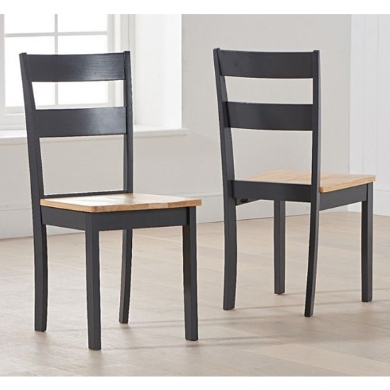 Chichester Dark Grey Wooden Dining Chairs With Oak Seat In Pairs