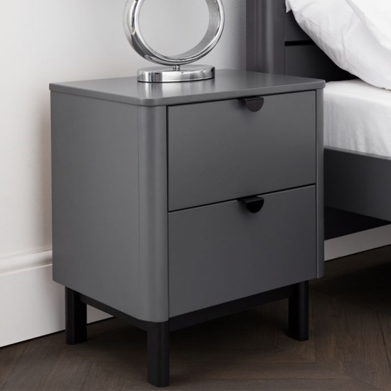 Chloe Wooden 2 Drawers Bedside Cabinet In Storm Grey