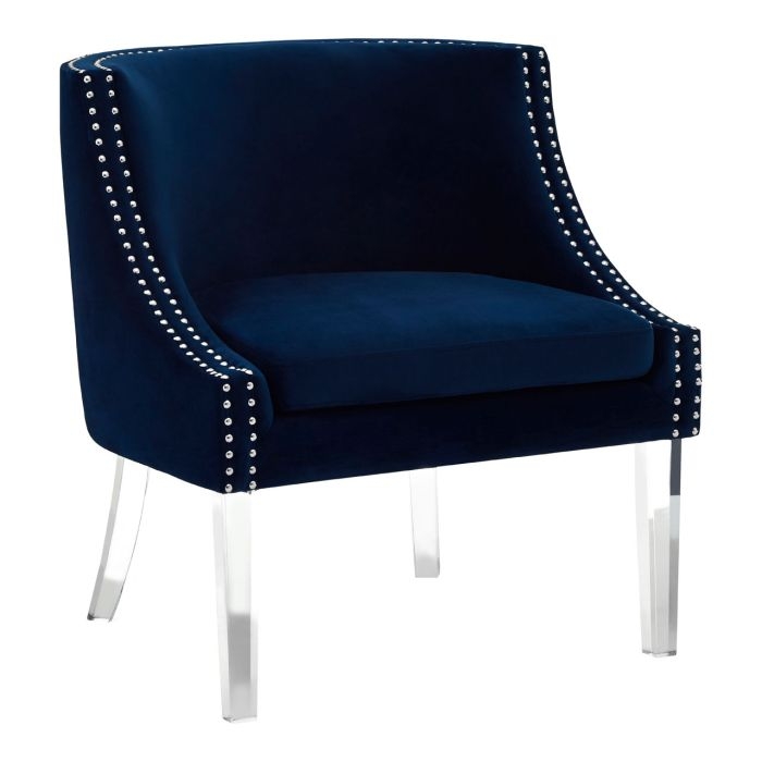 Clarence Curved Velvet Upholstered Armchair In Blue