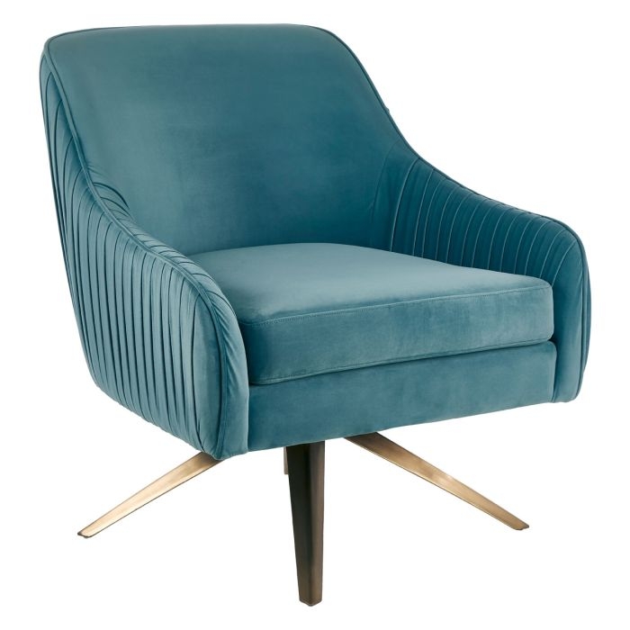 Cleo Velvet Upholstered Swivel Chair In Sea Blue