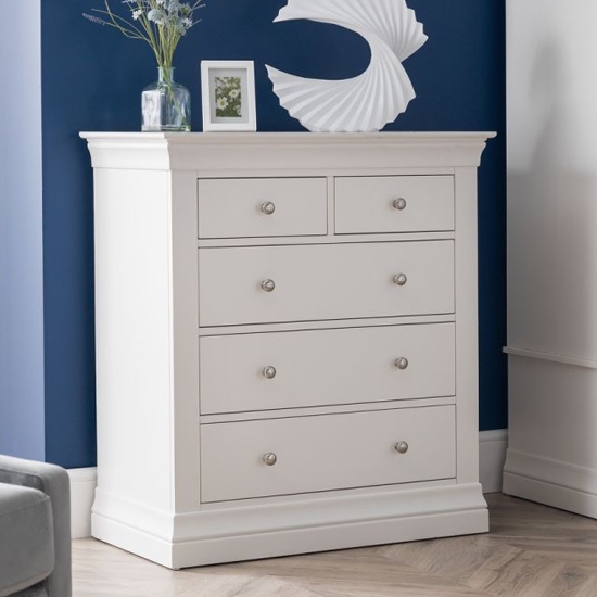 Clermont Wooden Chest Of Drawers In White With 5 Drawers