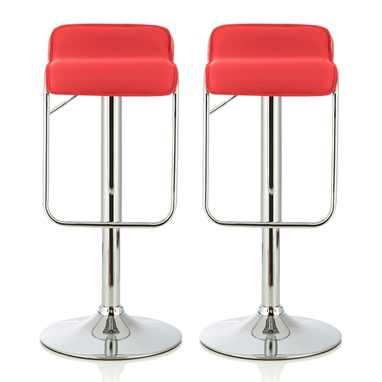 Clover Red Faux Leather Swivel Adjustable Height Bar Stools In Pair