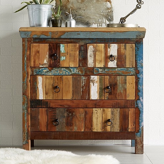 Coastal Chest Of Drawers In Vintage Oak With 4 Drawers
