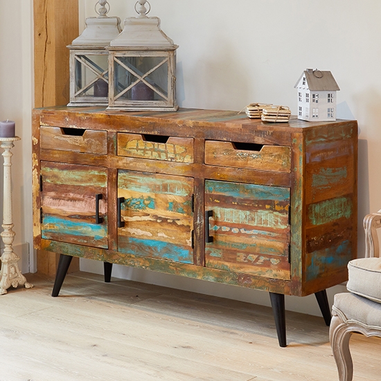 Coastal Chic Wooden Large Sideboard In Reclaimed Wood