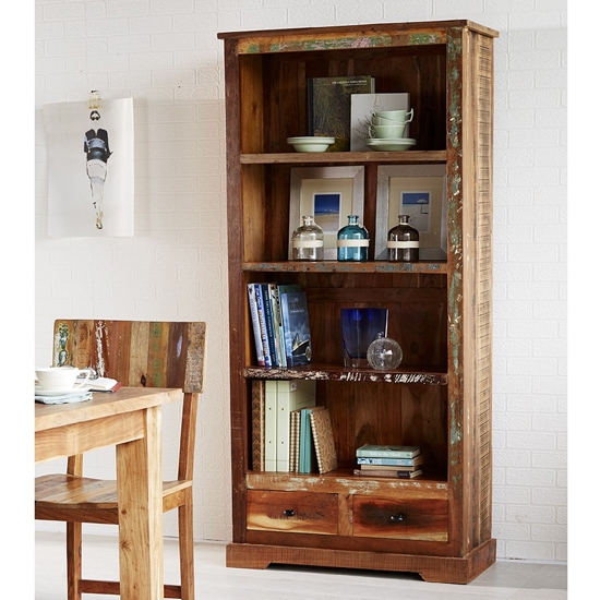 Coastal Large Wooden Bookcase In Reclaimed Wood