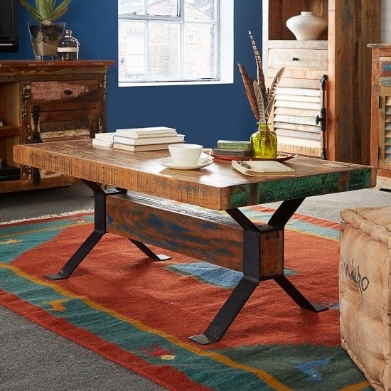 Coastal Rectangular Wooden Coffee Table In Reclaimed Wood