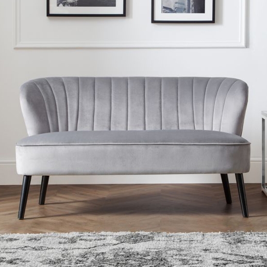 Coco Velvet 2 Seater Sofa In Grey With Black Wooden Legs