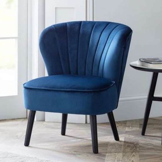 Coco Velvet Bedroom Chair In Blue With Black Wooden Legs