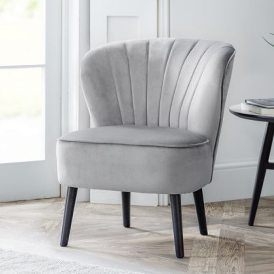 Coco Velvet Bedroom Chair In Light Grey With Black Wooden Legs