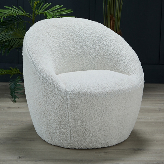 Cocoon Boucle Fabric Upholstered Bedroom Chair In Off White