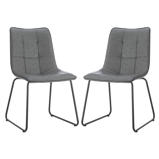 Colmore Grey Faux Leather Dining Chairs In Pair