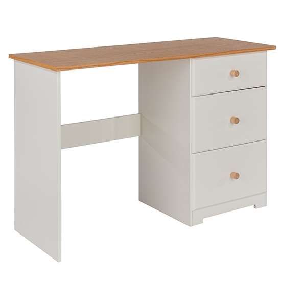 Colorado Wooden Single Pedestal Dressing Table In Natural Oak And White