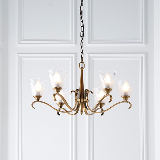 Columbia Deco Glass 6 Lights Ceiling Pendant Light In Brass