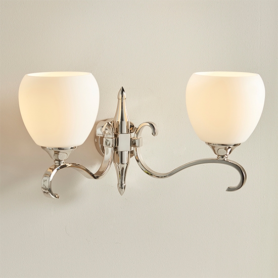 Columbia Opal Glass Twin Wall Light In Nickel