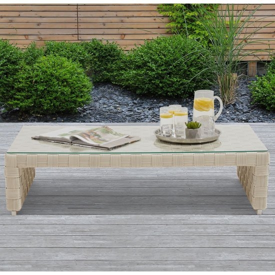 Columbine Wicker Garden Coffee Table In Ivory And Cream
