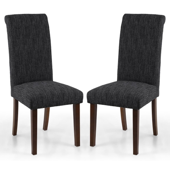 Como Dark Grey Linen Effect Dining Chairs With Walnut Legs In Pair