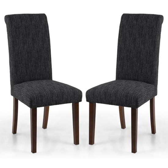 Como Dark Grey Linen Effect Dining Chairs With Walnut Legs In Pair