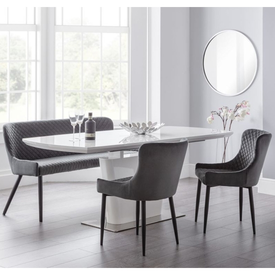 Como Extending White Gloss Dining Table With Luxe Grey Bench And 2 Chairs