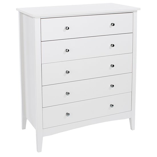 Como Wooden Chest Of 5 Drawers In White