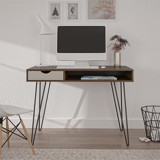 Concord Wooden Computer Desk With 1 Drawer And 1 Shelf In Brown Oak