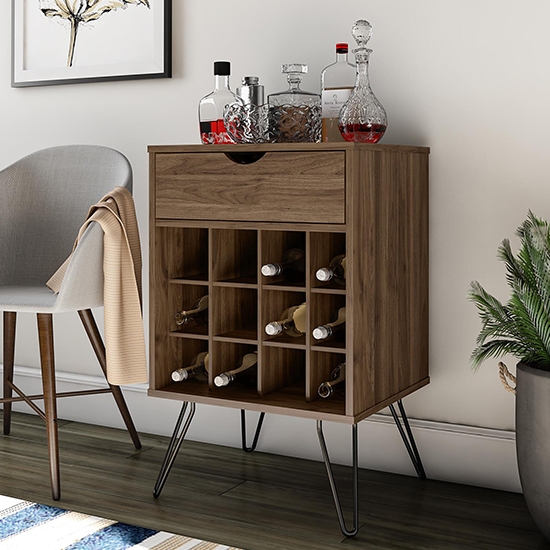 Concord Wooden Drinks Cabinet With 1 Drawer In Walnut