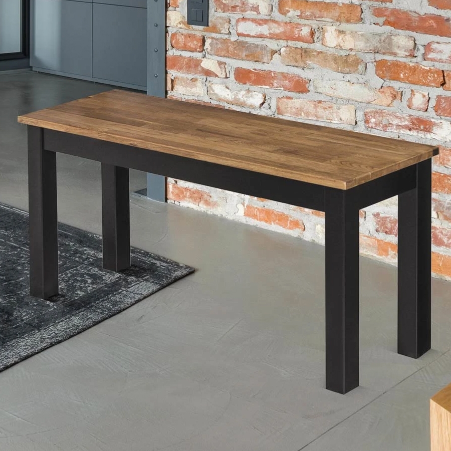 Copenhagen Wooden Dining Bench In Solid Oak And Black Frame