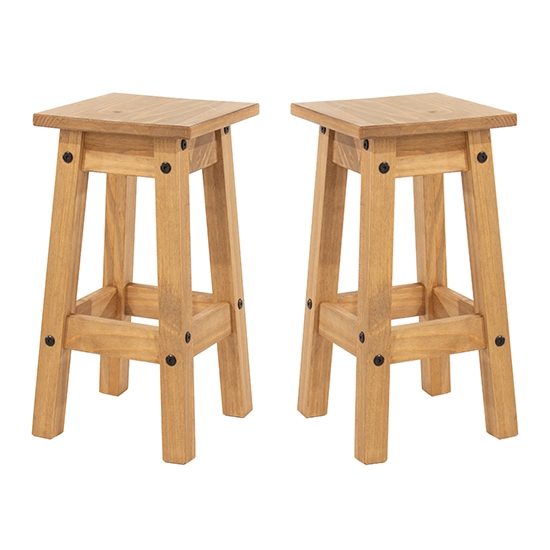 Corona Antique Wax Wooden Low Kitchen Stool In Pair