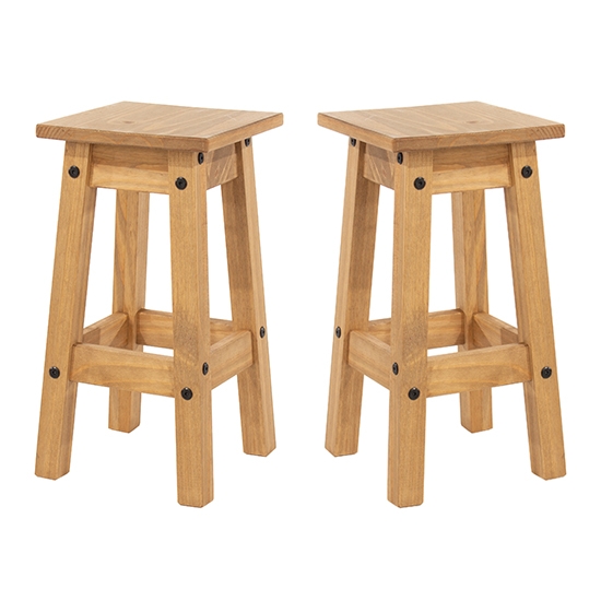 Corona Antique Wax Wooden Low Kitchen Stool In Pair