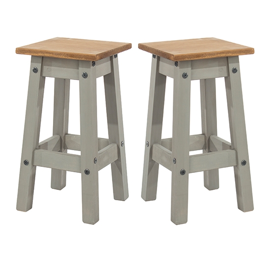 Corona Grey Wooden Low Kitchen Stool In Pair