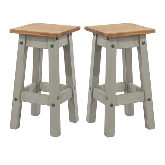 Corona Grey Wooden Low Kitchen Stool In Pair