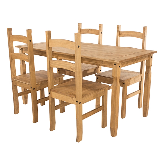 Corona Small Wooden Dining Table With 4 Chairs In Antique Wax