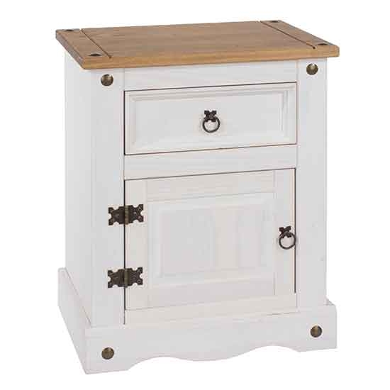 Corona Wooden 1 Door And 1 Drawer Bedside Cabinet In White