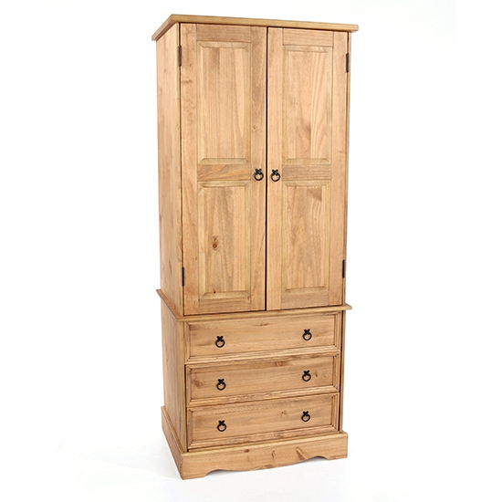 Corona Wooden 2 Doors And 3 Drawers Wardrobe In Antique Wax