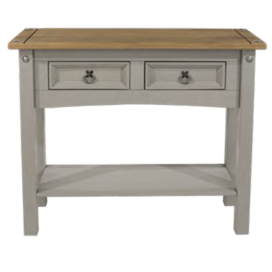 Corona Wooden 2 Drawers Console Table With Shelf In Grey